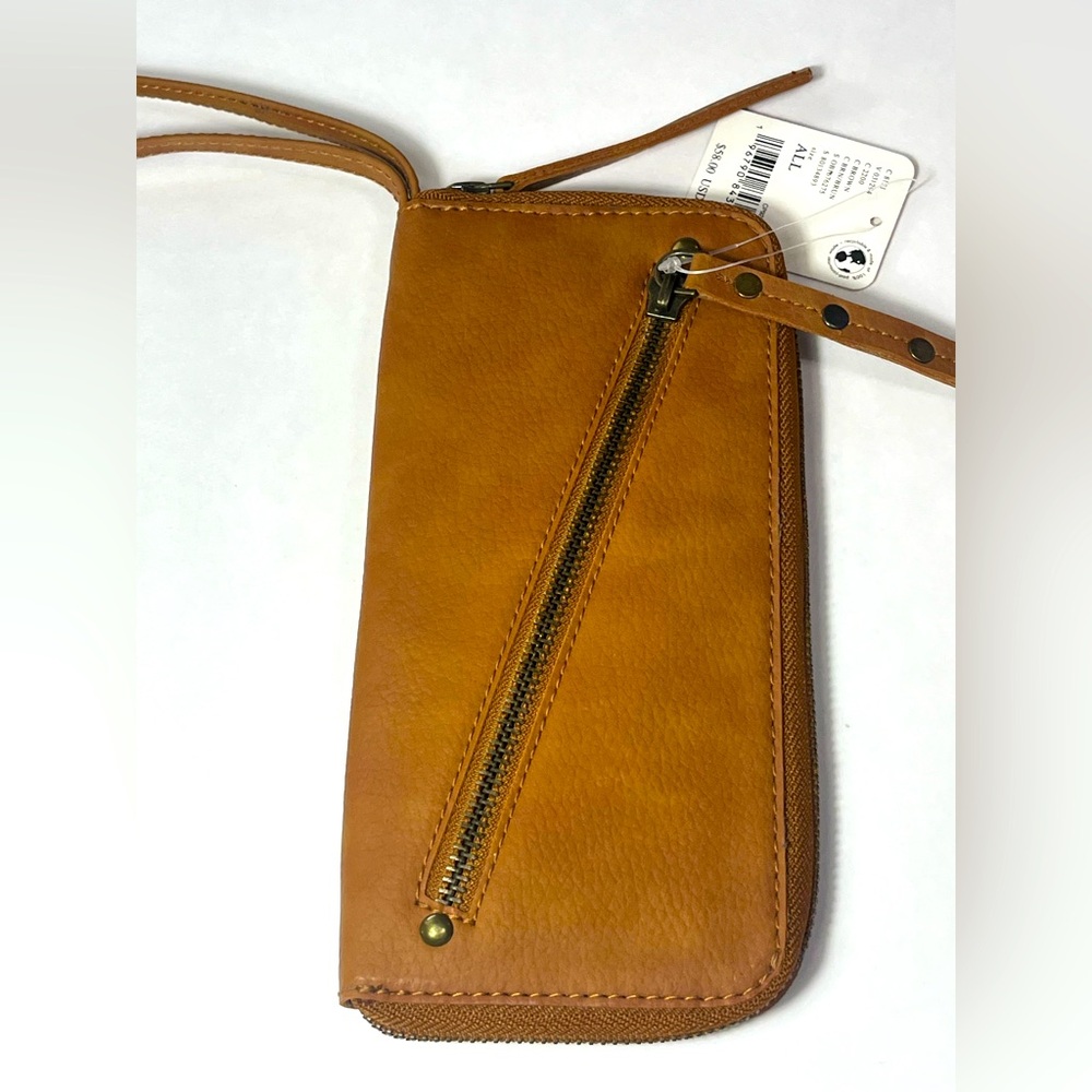 NEW with Tags NWT Free People Brown Distressed Vegan Leather Wallet Wristlet
